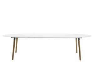 Rozkładany stół z owalnym blatem w stylu skandynawskim belina white