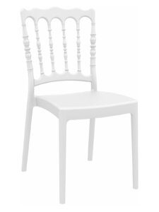 Białe krzesło z ozdobnym oparciem napoleon