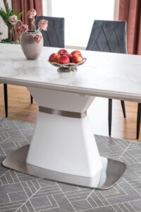 Duży stół biały z ceramicznym blatem saturn ii efekt marmuru