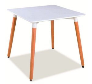 Biały kwadratowy stół z drewnianymi nogami nolan ii