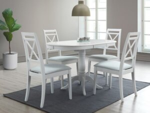 Drewniane krzesło w kolorze białym pc-sc z tapicerowanym siedziskiem