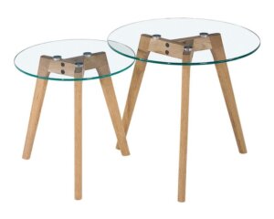 Zestaw dwóch stolików slow duo glass na drewnianych nogach