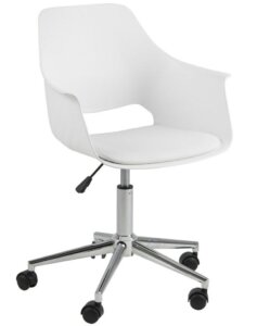 Białe krzesło biurowe z tworzywa ramona na kółkach