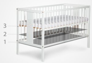Białe łóżeczko niemowlęce na wysokich nóżkach radek vii 120×60